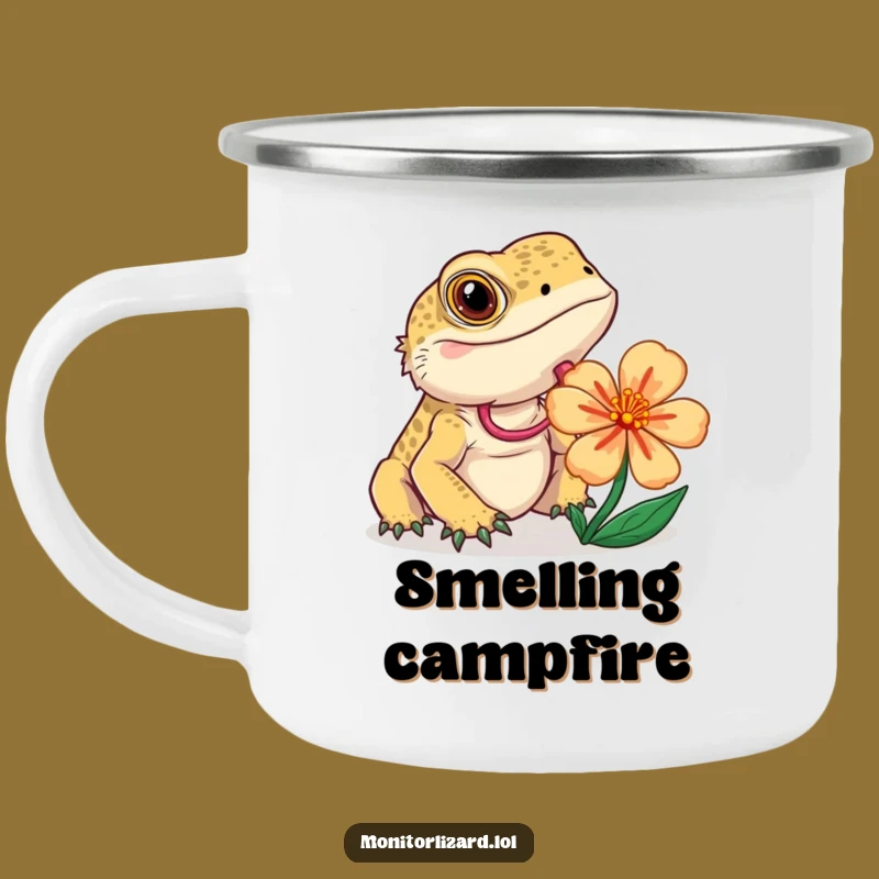 Funny Monitor Lizard Flower Camping Mug: Curious Outdoor Drinkware