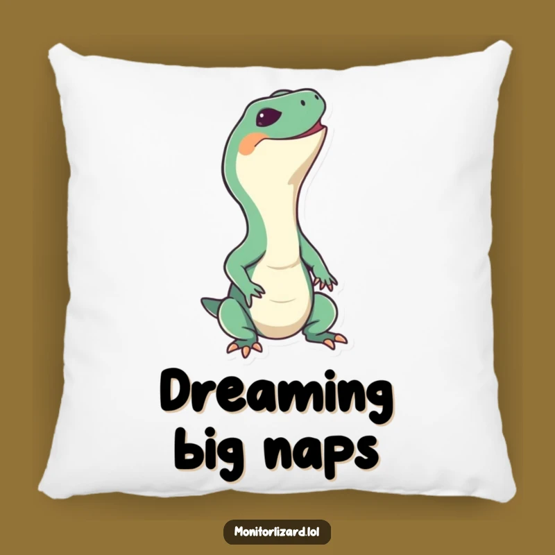 Funny Monitor Lizard Grin Pillow - Soft Happy Reptile Cushion, Adorable Funny Gift