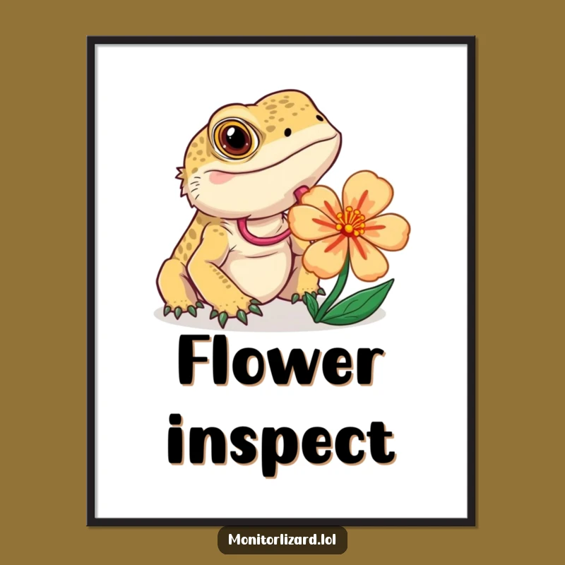 Funny Monitor Lizard Flower Digital Art: Curious Nature Print