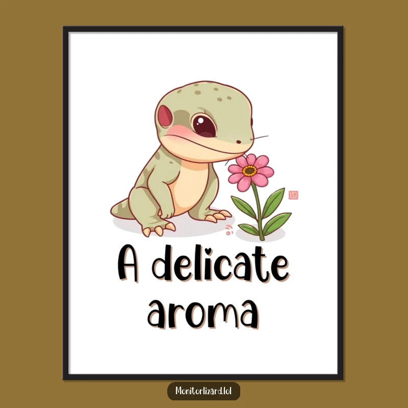 Funny Monitor Lizard Flower Digital Art - Curious Reptile Nature Decor, Instant Funny Gift