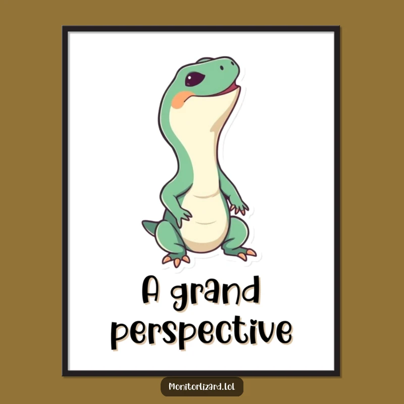 Funny Monitor Lizard Grin Digital Art - Happy Reptile Wall Decor, Instant Funny Gift