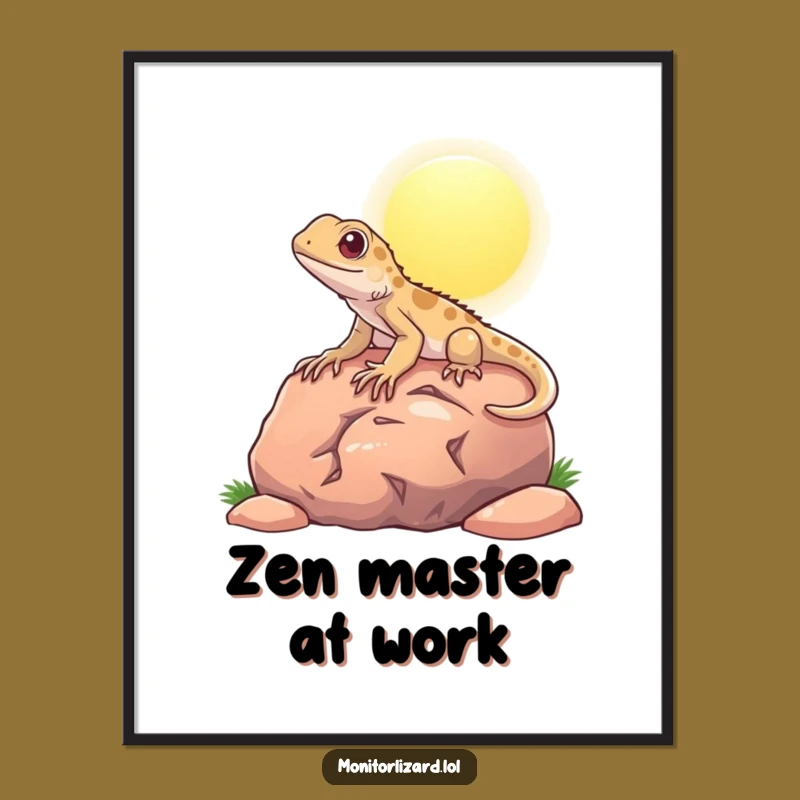 Funny Content Monitor Lizard Digital Print: Humorous Reptile Art for Walls