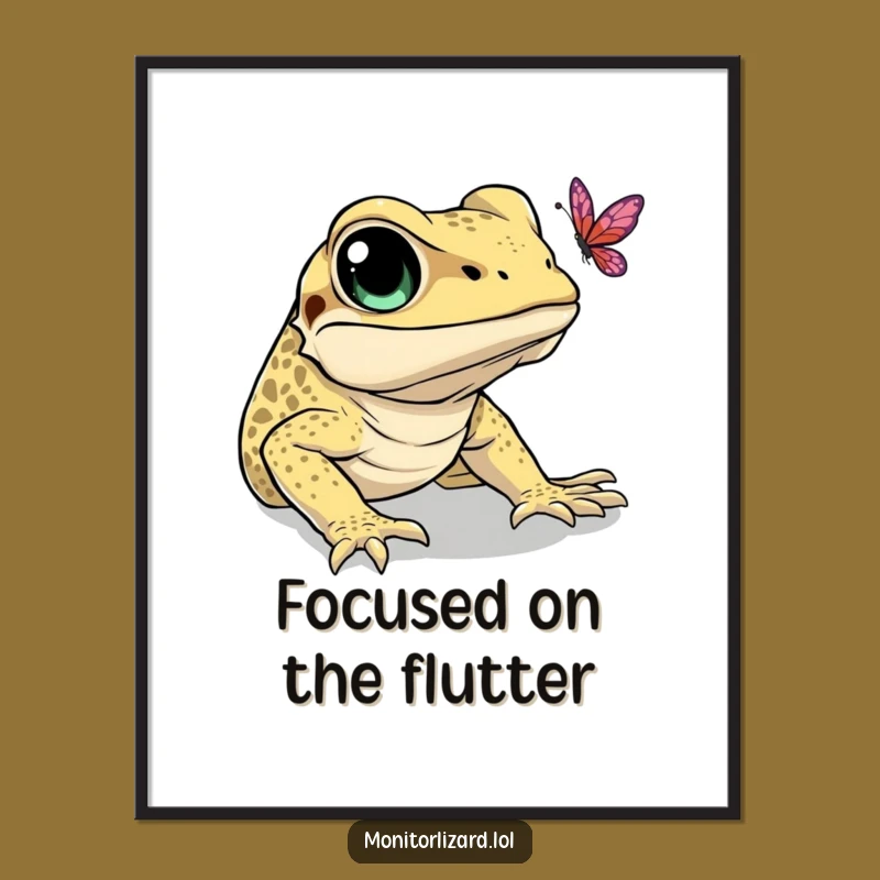 Funny Monitor Lizard Butterfly Poster: Whimsical Reptile Art Gift