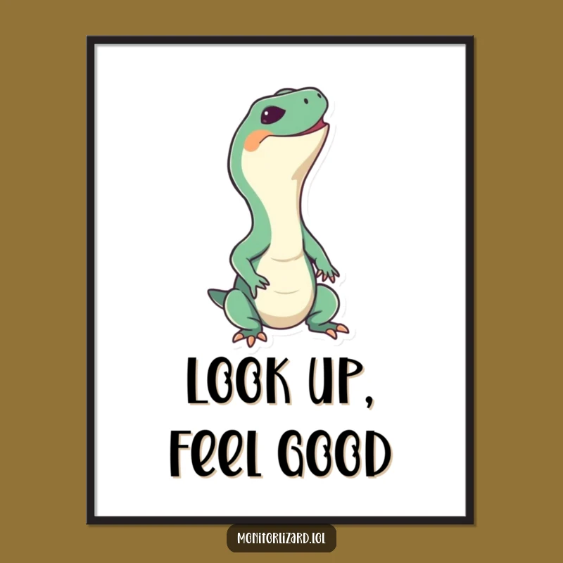 Funny Monitor Lizard Grin Poster - Happy Reptile Art, Unique Funny Gift Decor