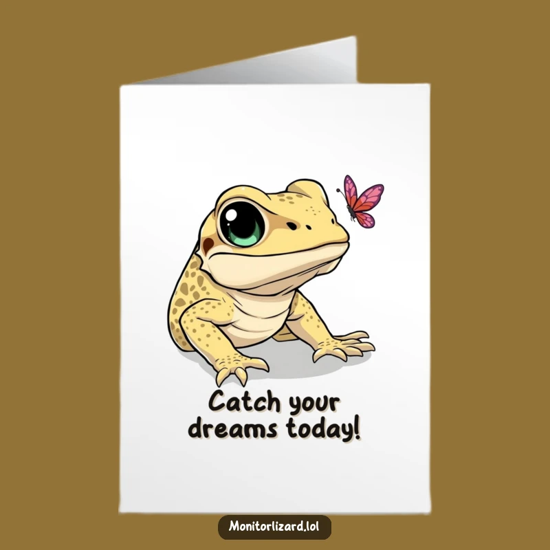 Free Printable Birthday Card: Butterfly Chasing Monitor Lizard Funny Gift