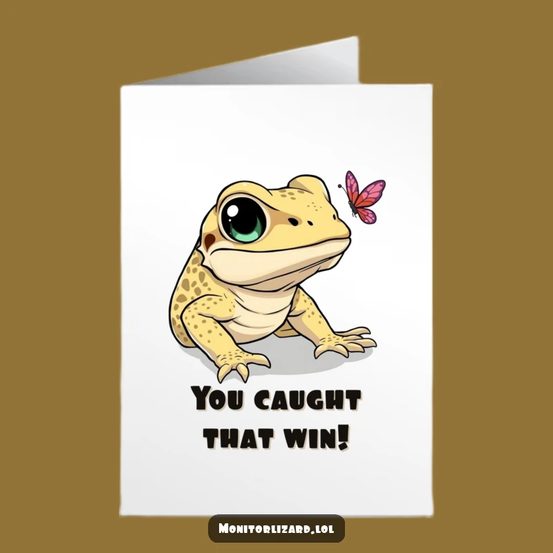 Free Printable Congrats Card: Lizard Butterfly Chase Humorous Downloadable Gift