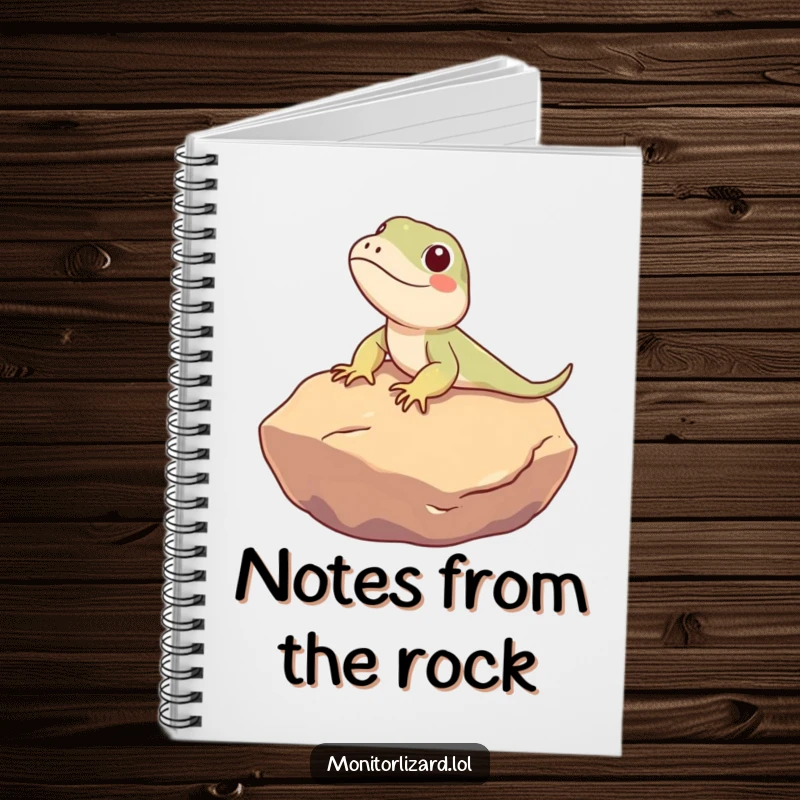 Funny Monitor Lizard Notebook: A cute monitor lizard character humorously sunbathes on a warm rock on the cover, ready for your notes.