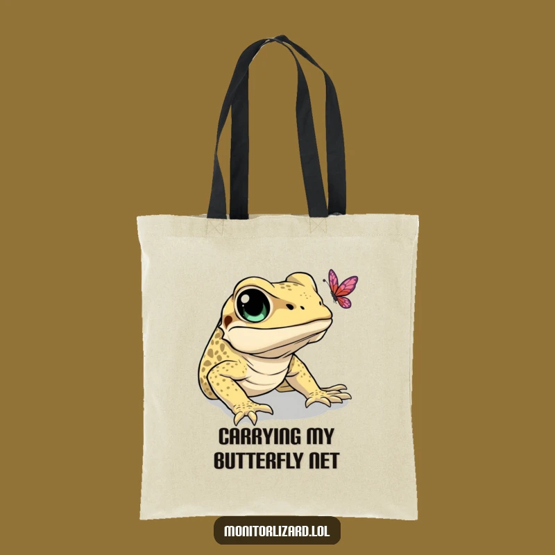 Funny Monitor Lizard Butterfly Tote: Humorous Reptile Bag Gift