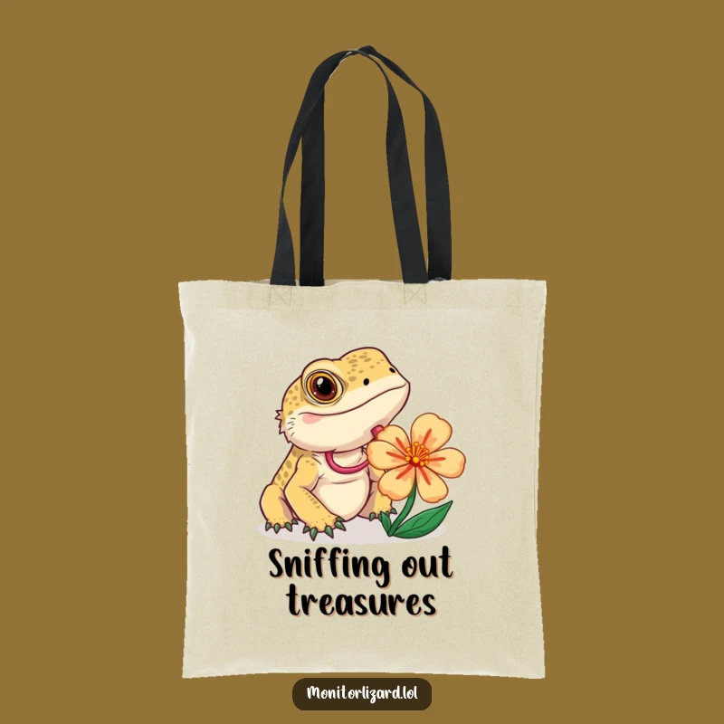 Funny Monitor Lizard Flower Tote Bag: Curious Nature Accessory